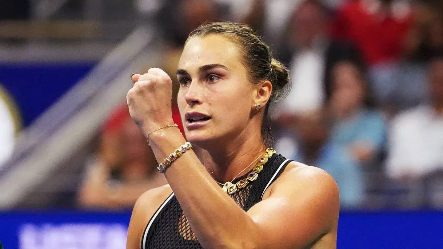 Tennis player celebrating during a match