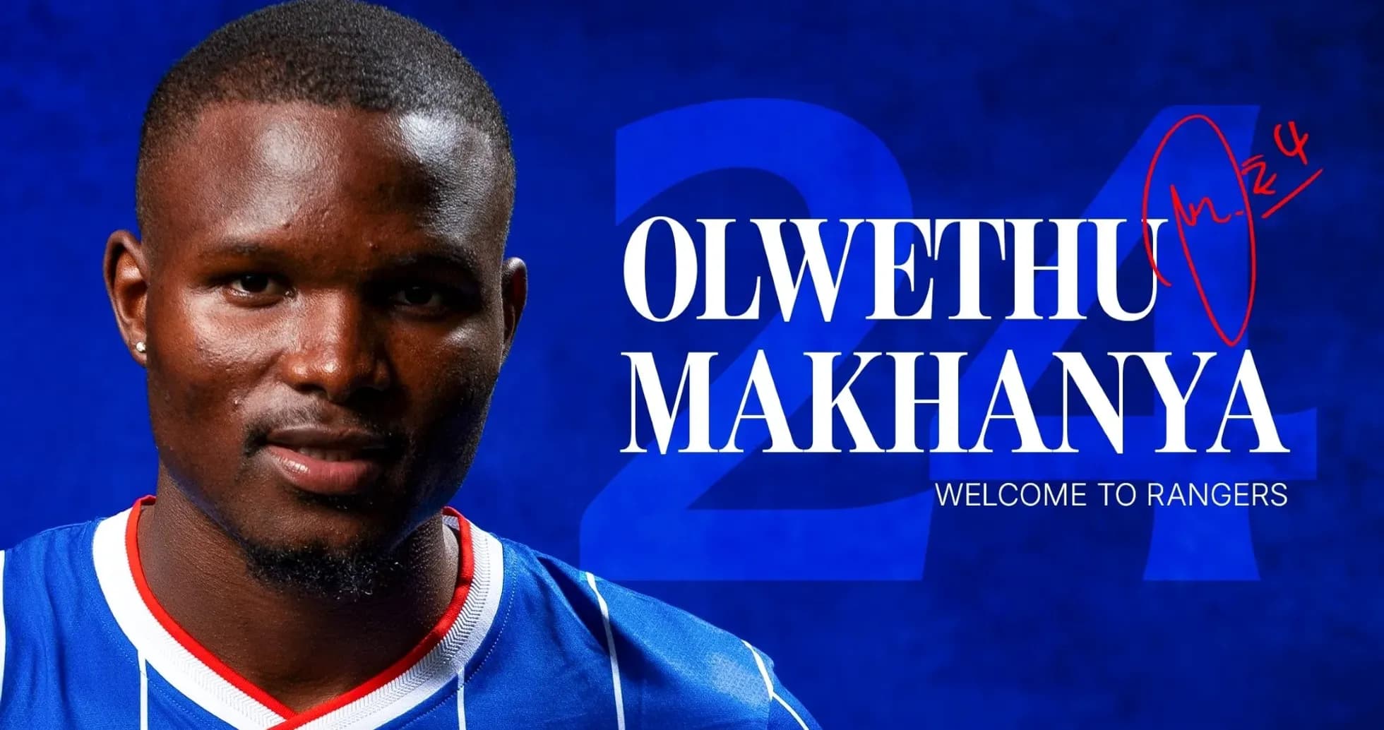 Olwethu Makhanya posing in Rangers jersey