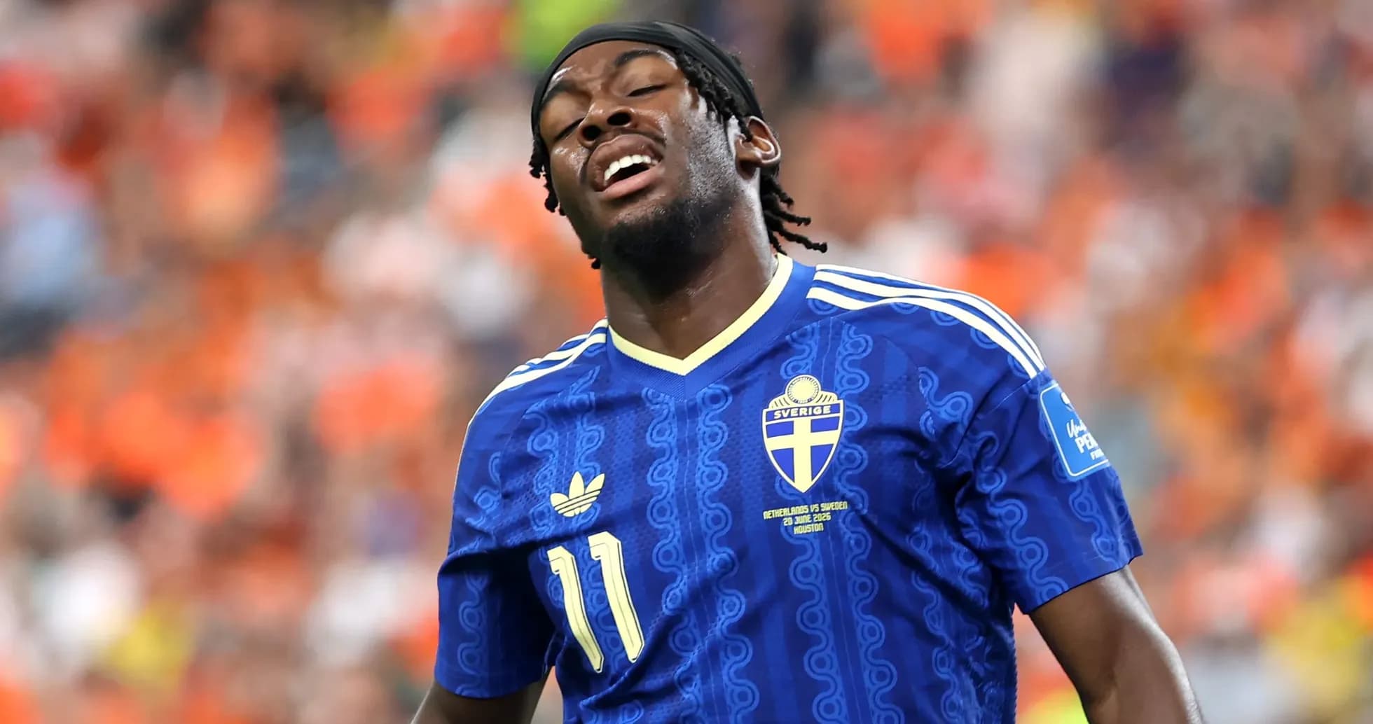 Player in blue jersey during match against Netherlands