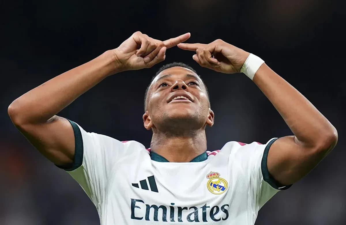 Player celebrating after scoring a goal for Real Madrid