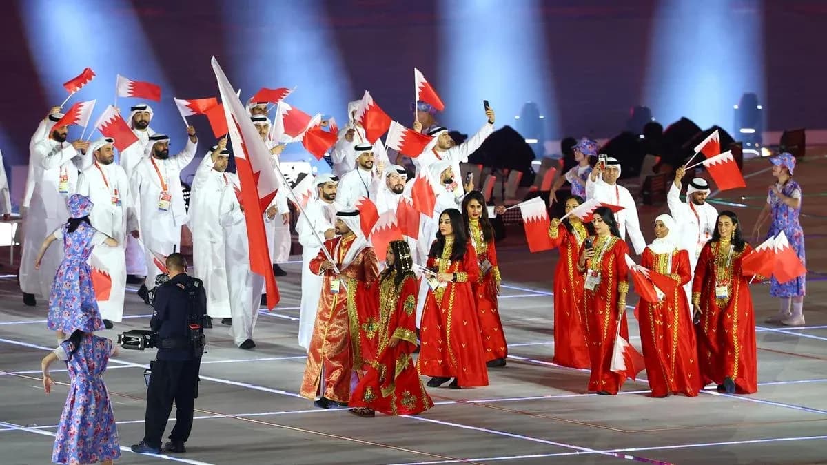 Bahrain team celebrating with flags during event