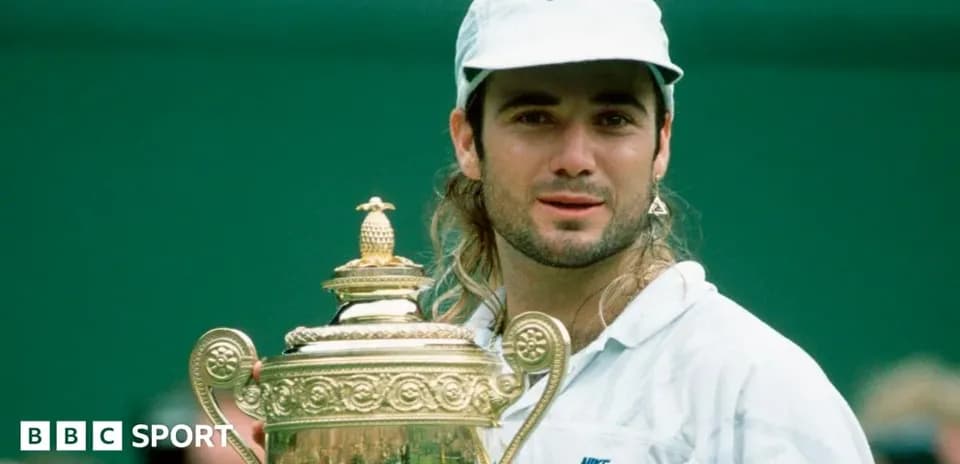 Tennis player holding Wimbledon trophy on court