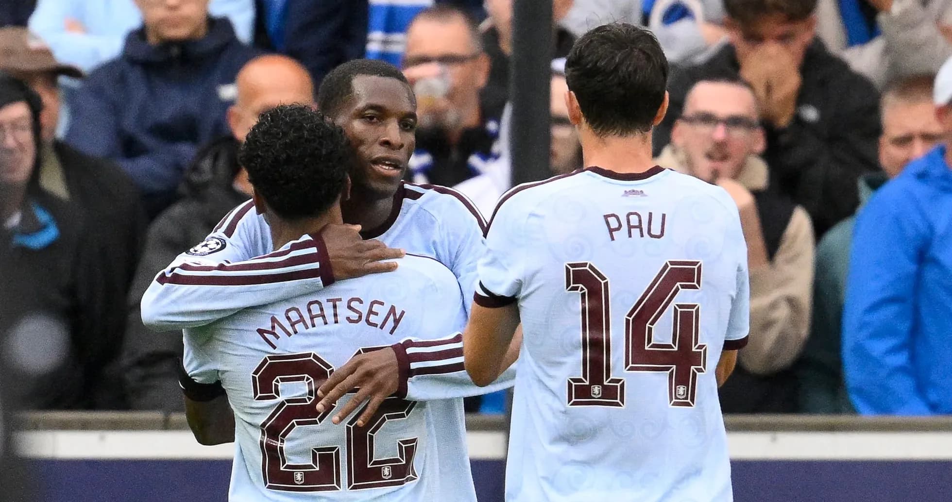 Players celebrating together on the field