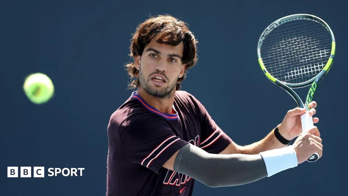 Player hitting a tennis ball during practice session