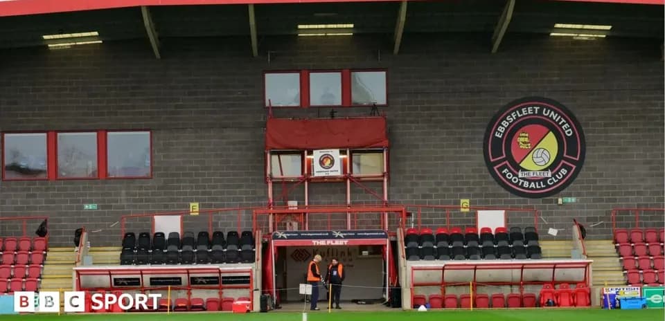 Ebbsfleet United stadium exterior with empty seating