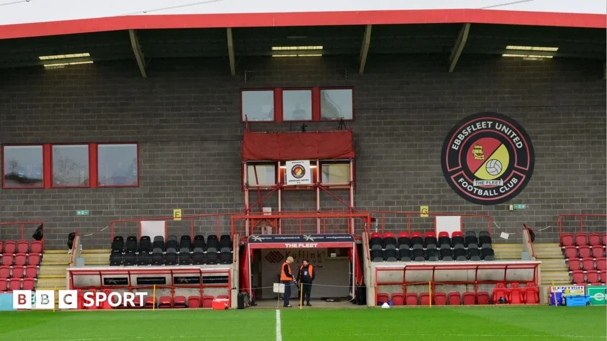 Ebbsfleet United stadium exterior with empty seating