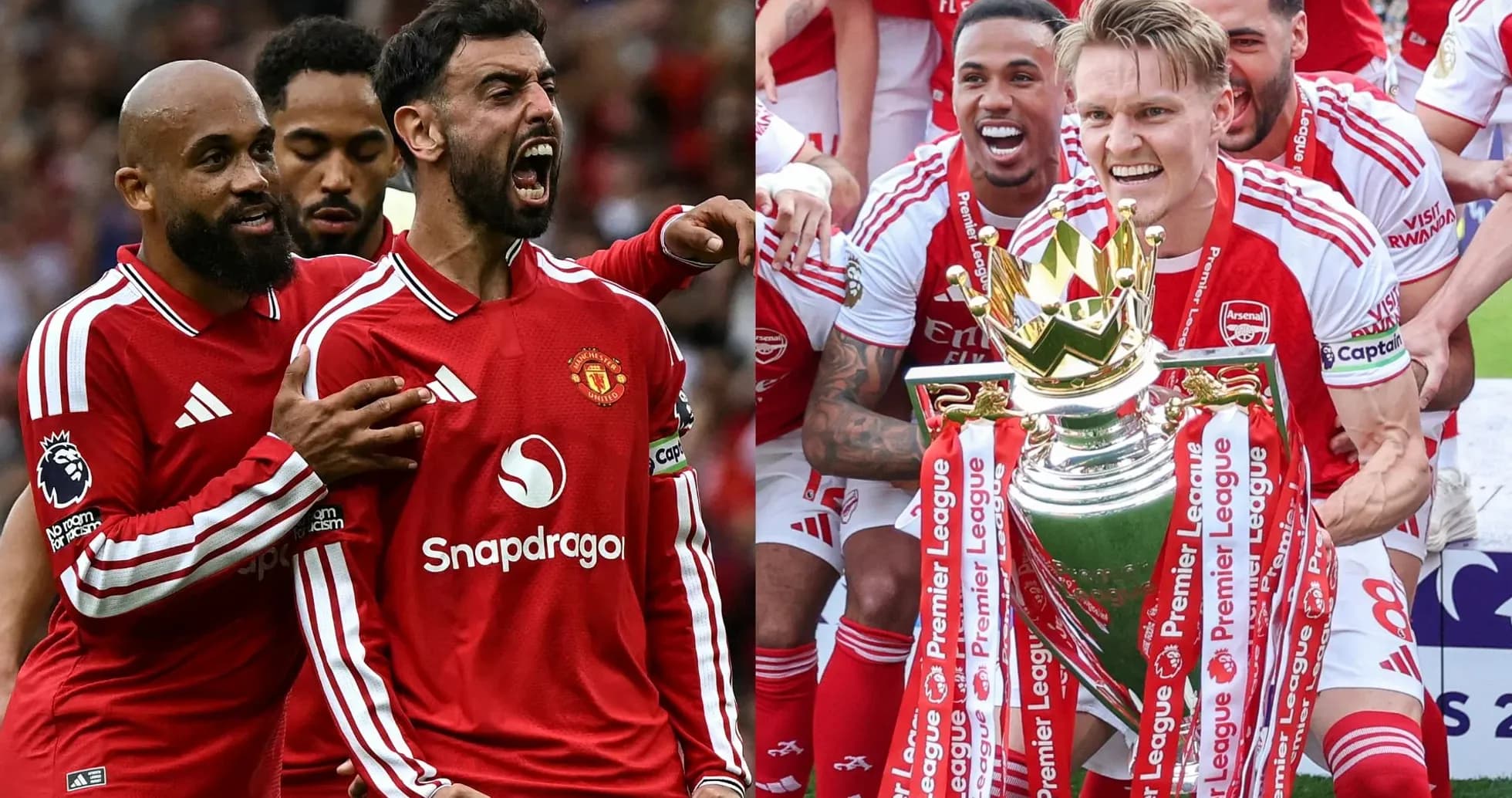 Manchester United and Arsenal players celebrating victories