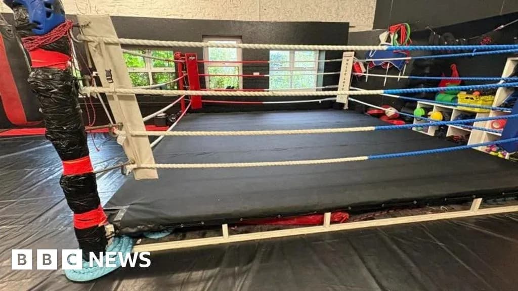 Empty boxing ring in a training gym