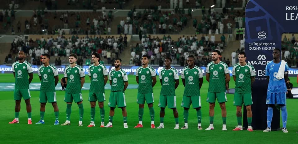 Football team lined up before a match on the field