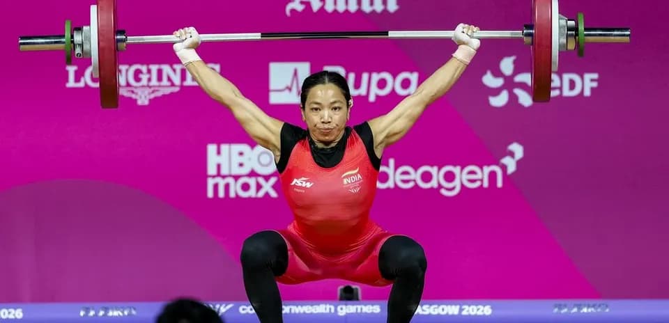 Weightlifter performing a lift at competition