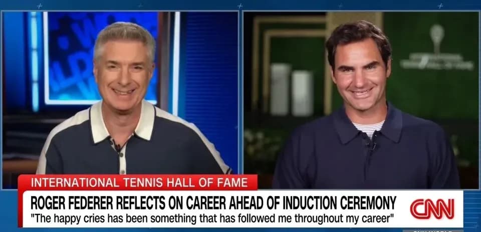 Roger Federer and host discussing career on CNN