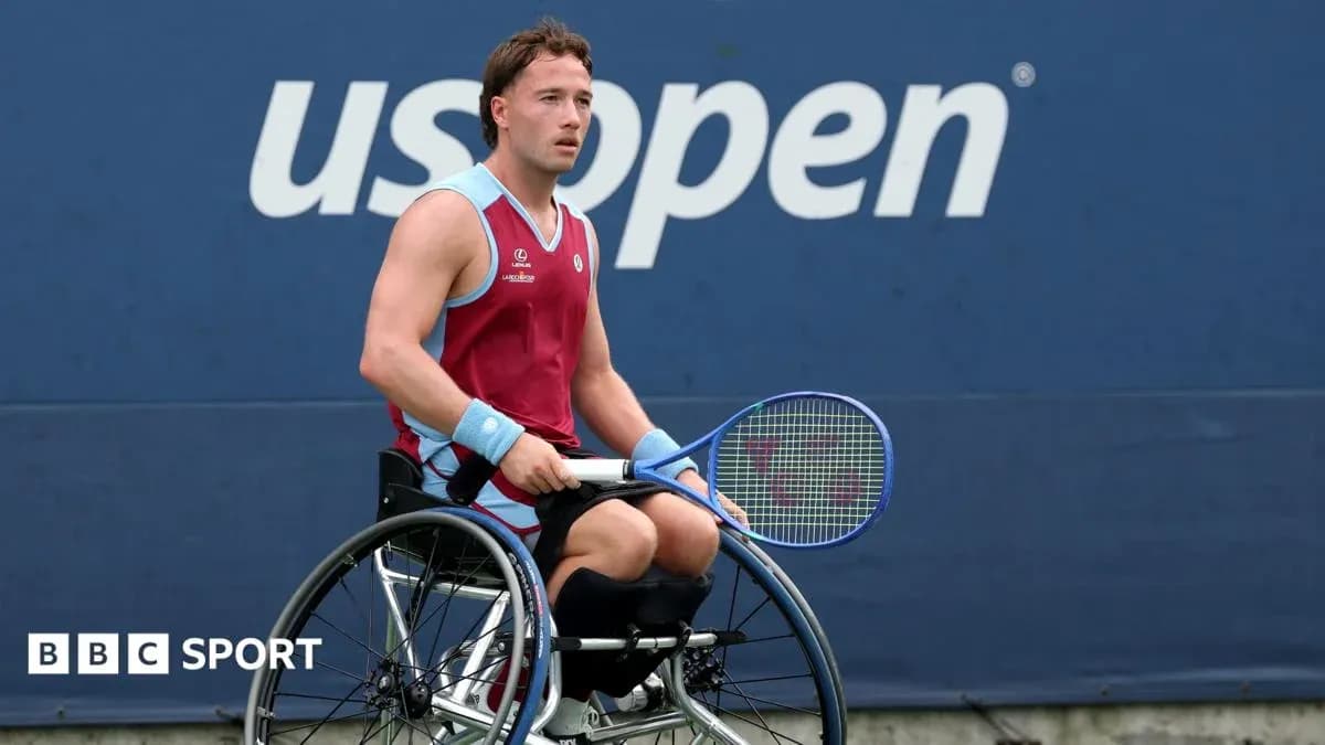 Wheelchair tennis player preparing for match at US Open