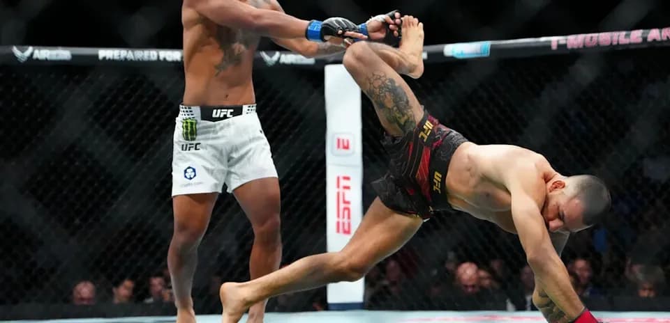 Fighter attempting takedown in UFC match