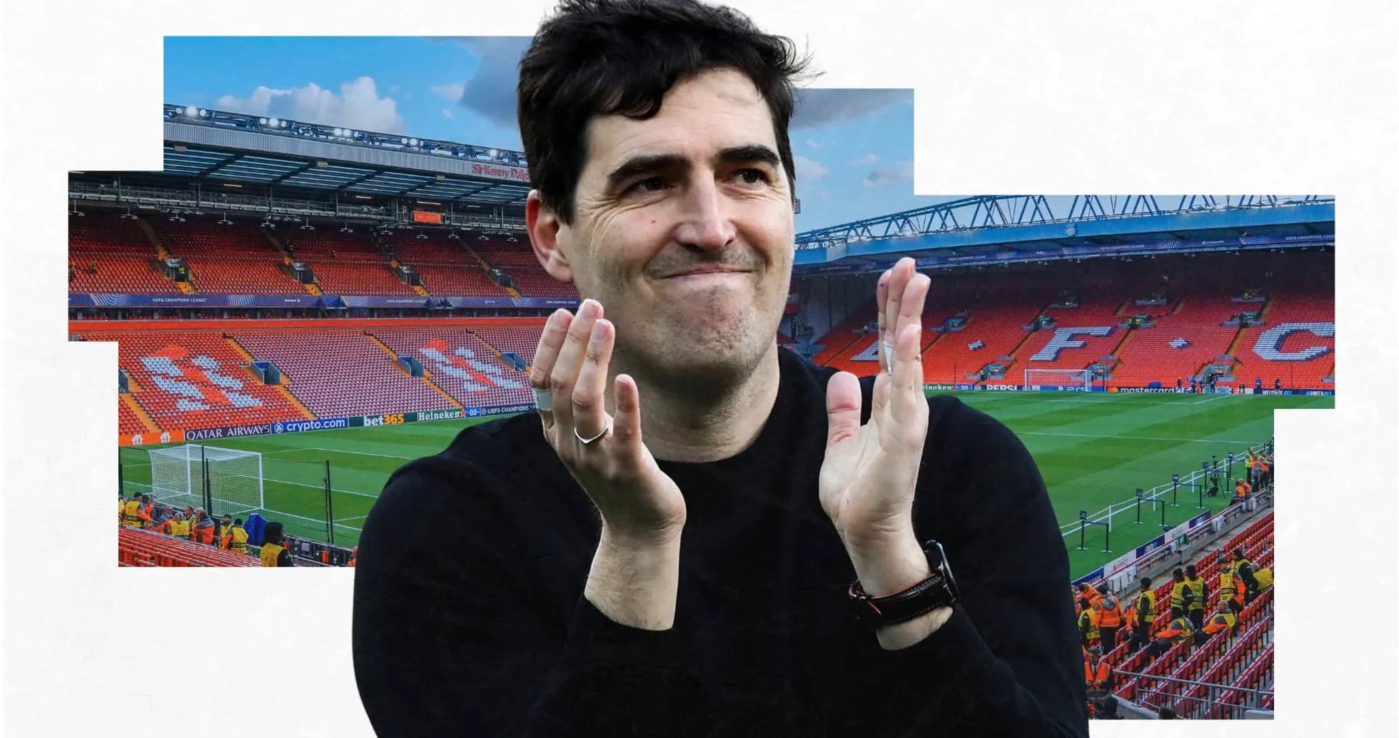 Man applauding in empty football stadium