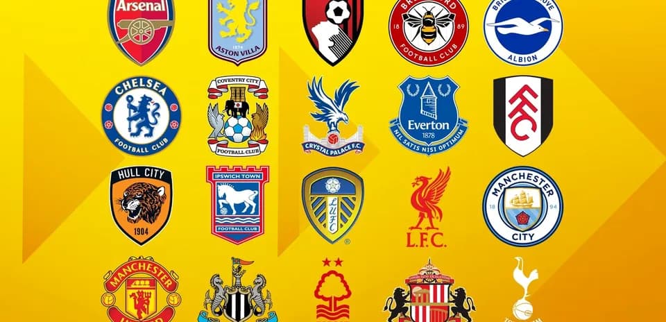 Logos of various football clubs on yellow background