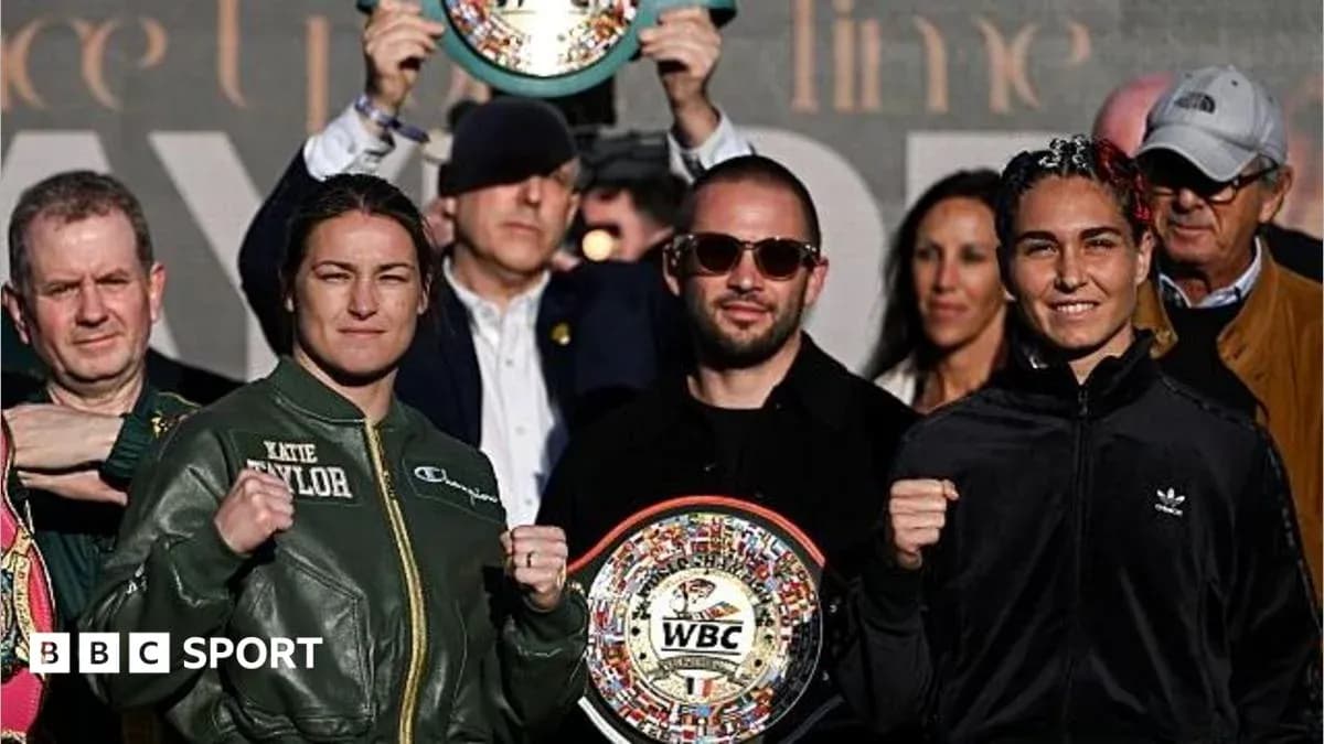Boxers Katie Taylor and opponent at press event