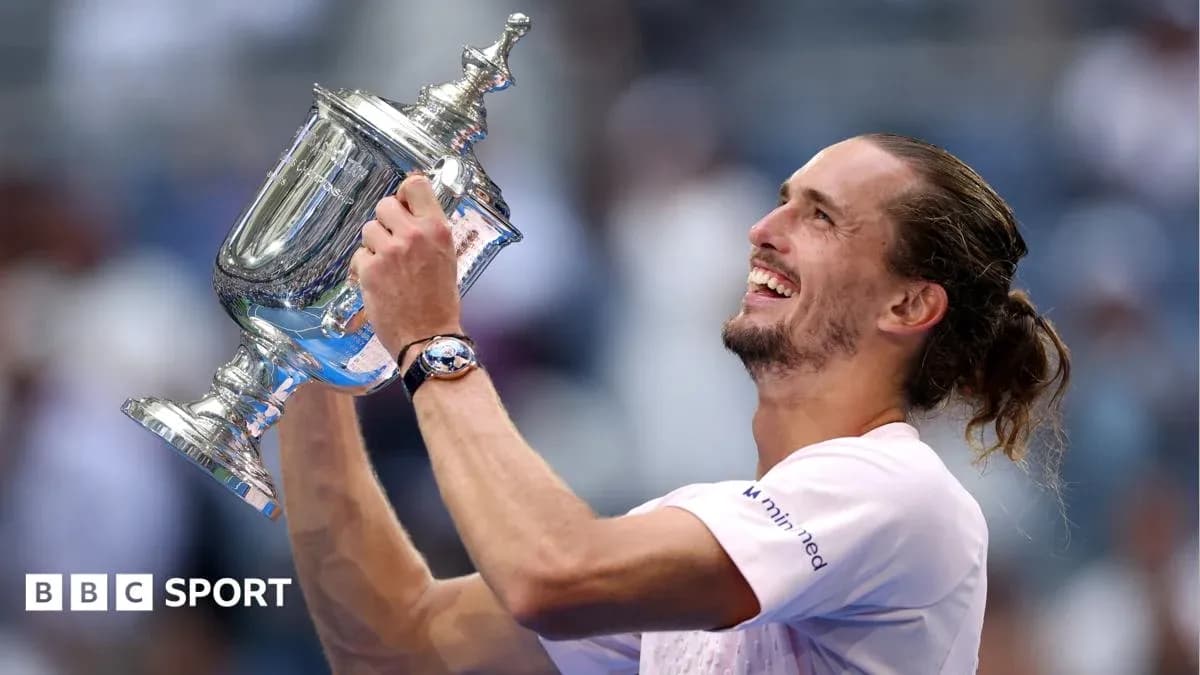 Player celebrating victory with trophy at US Open