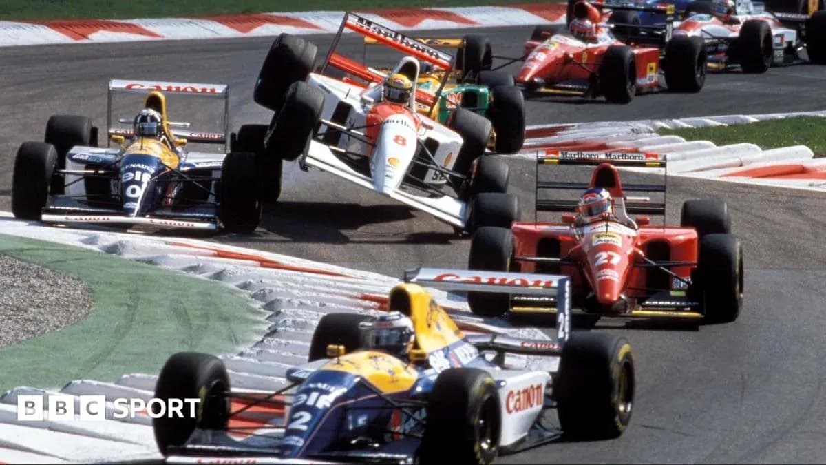 Several Formula 1 cars racing on a track