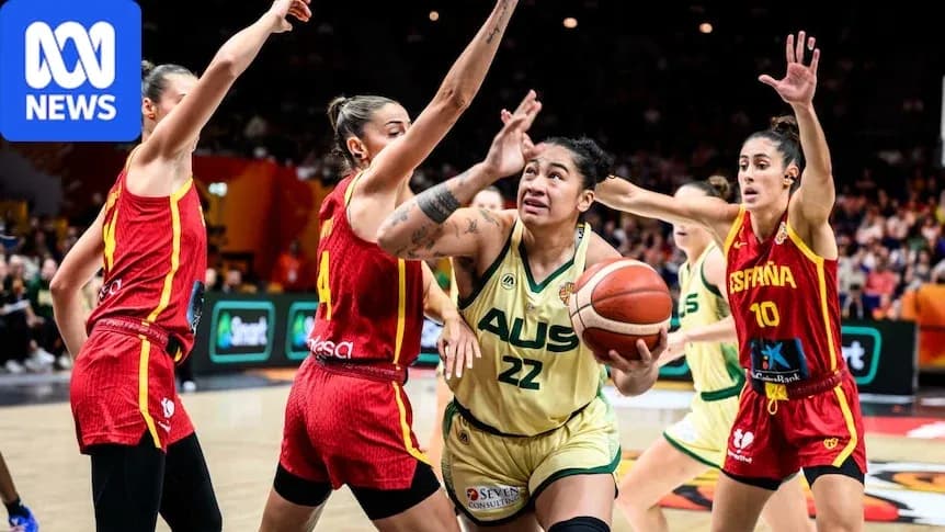 Player driving to the basket during Australia vs Spain game