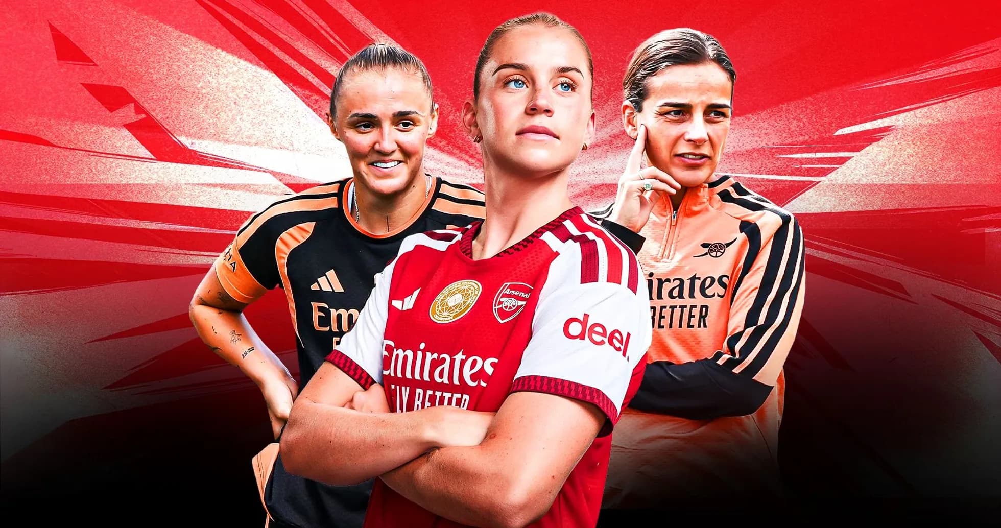 Three Arsenal women's players posing together