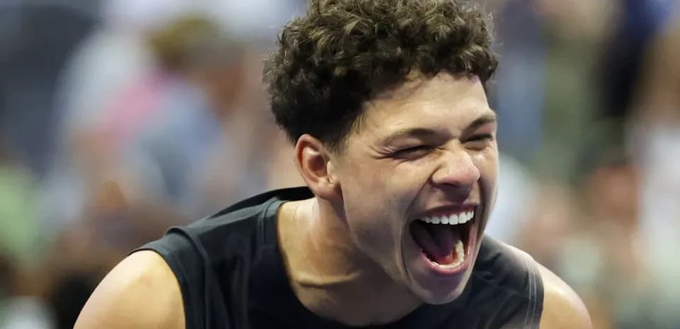 Player celebrating after winning a point in match