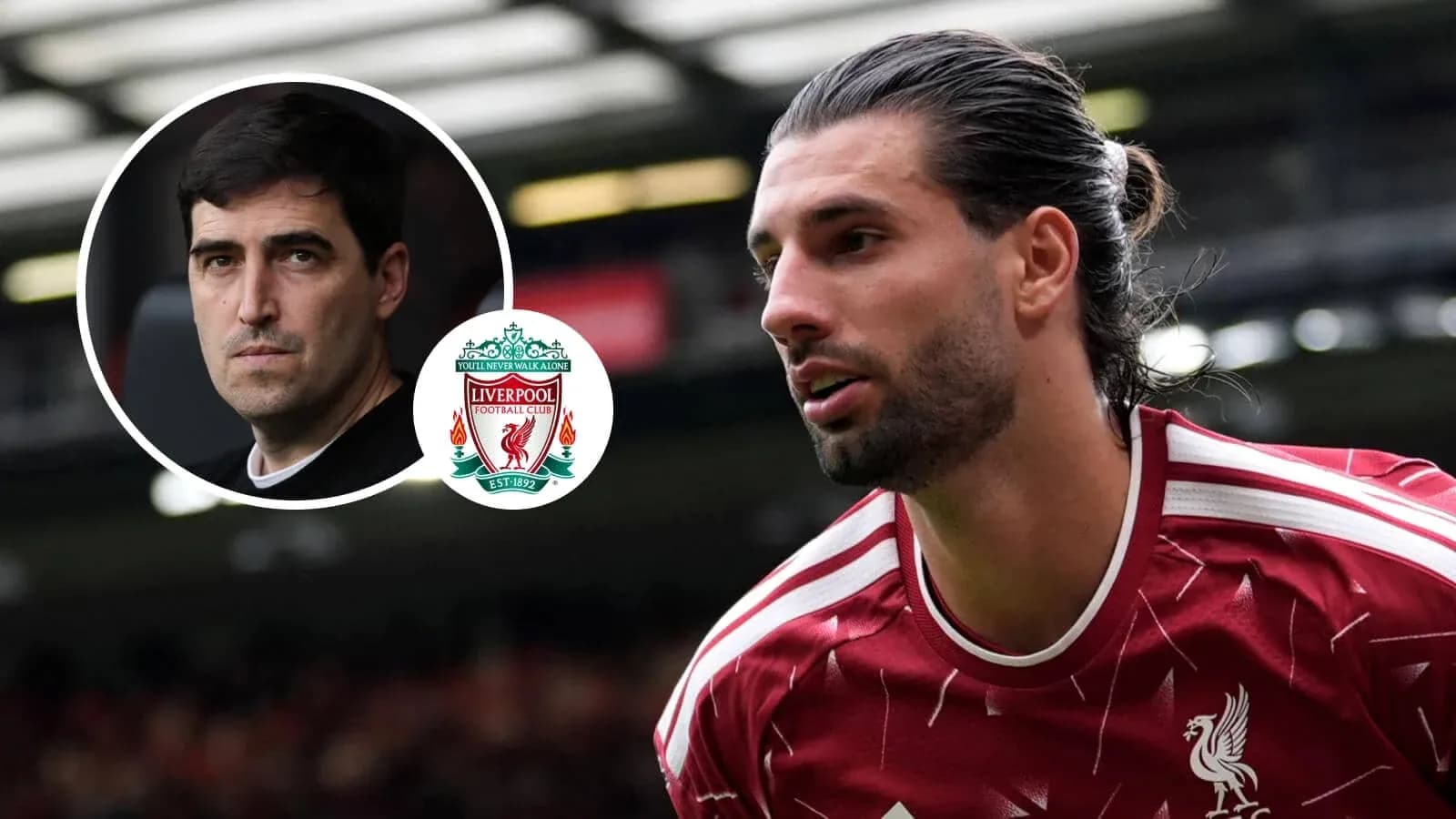 Liverpool player in action with coach portrait