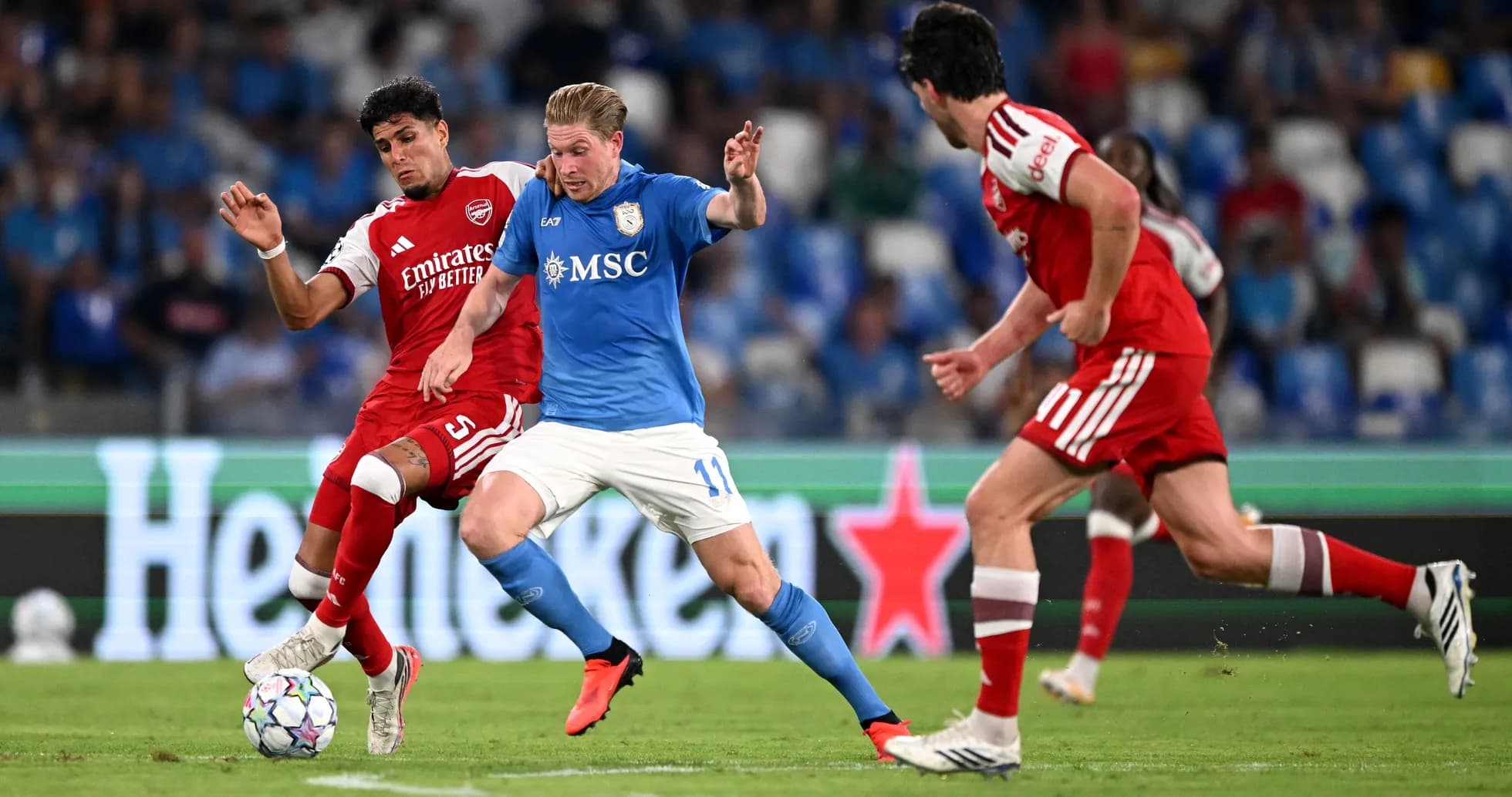 Players battling for the ball during a match