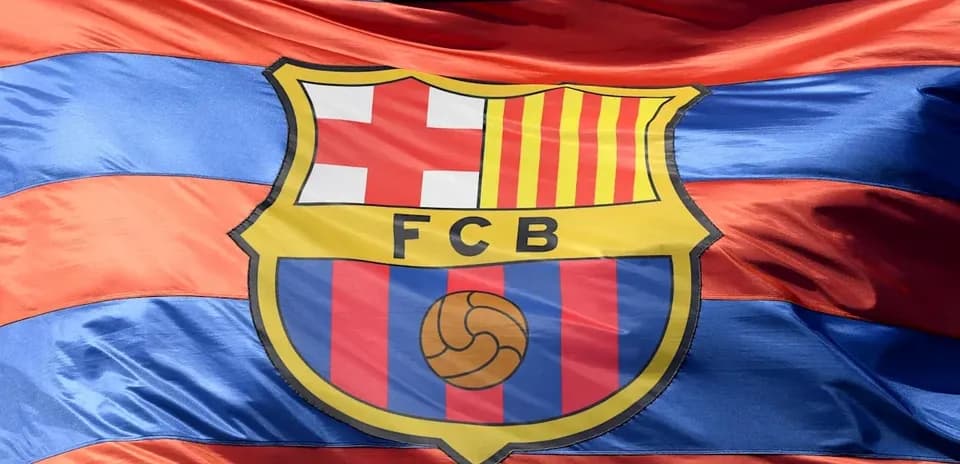 FC Barcelona logo on waving flag