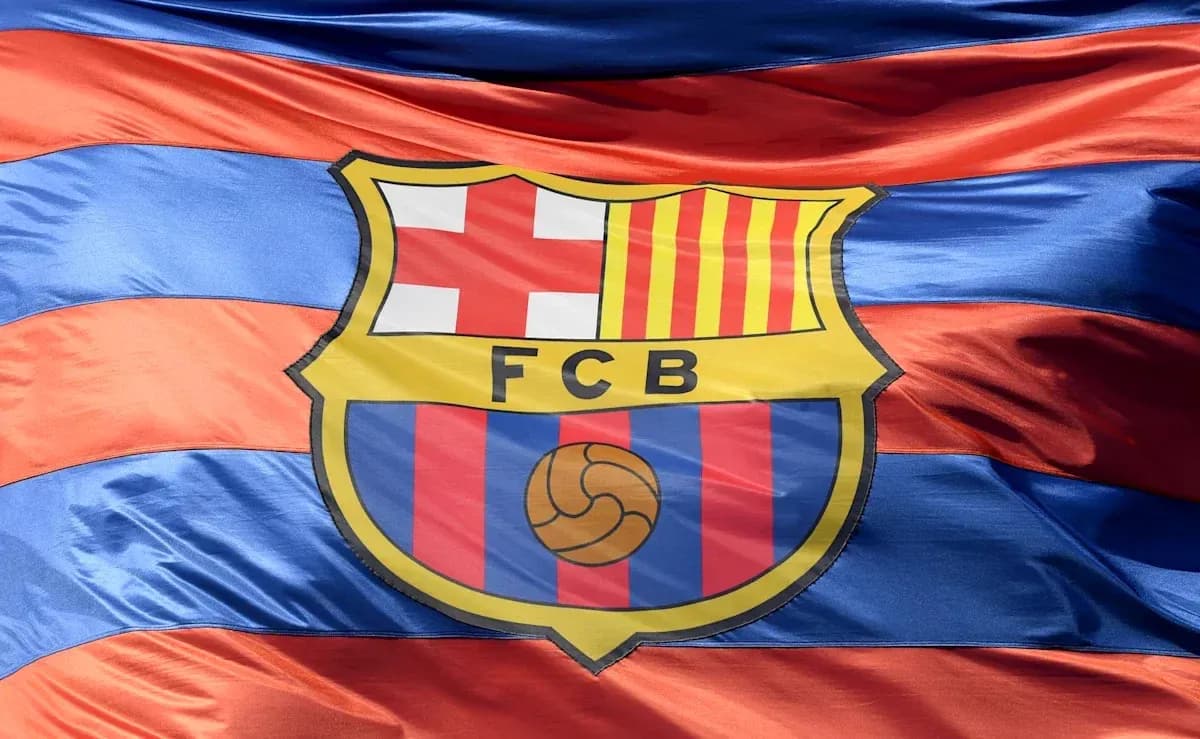 FC Barcelona logo on waving flag