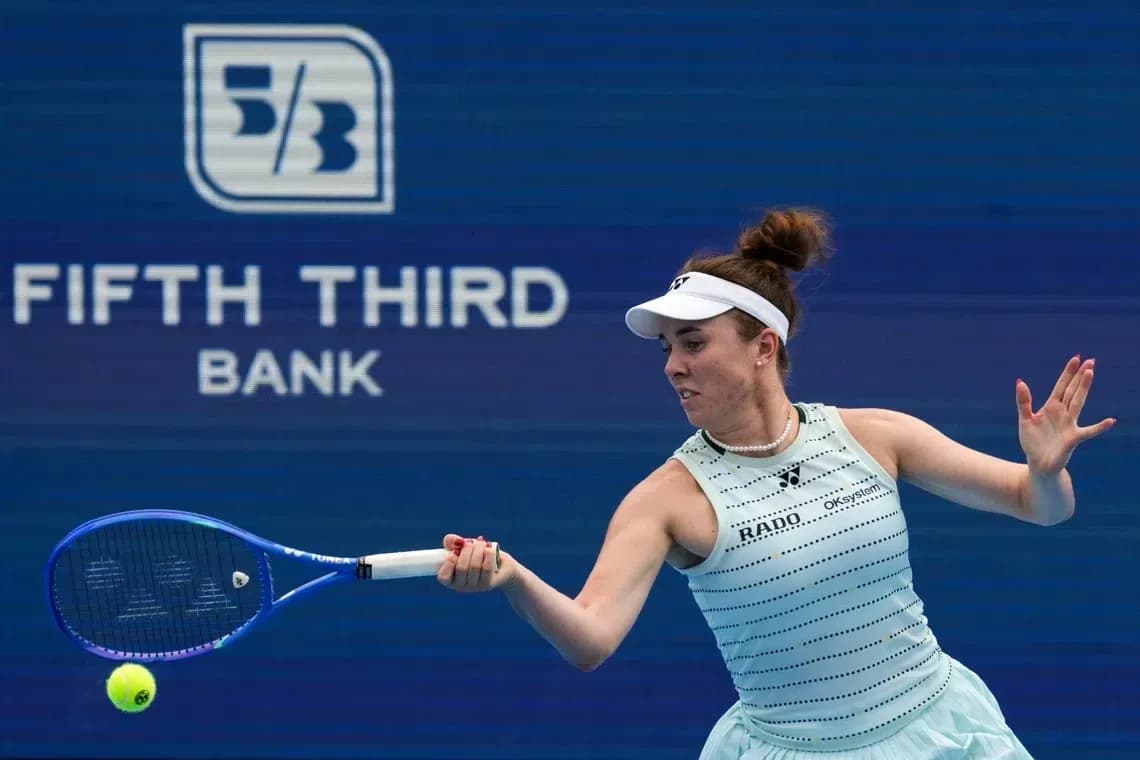 Player hitting a forehand during tennis match