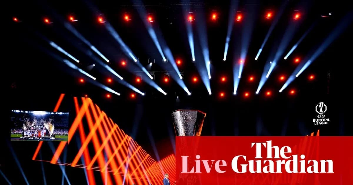 Europa League trophy on stage with lighting effects