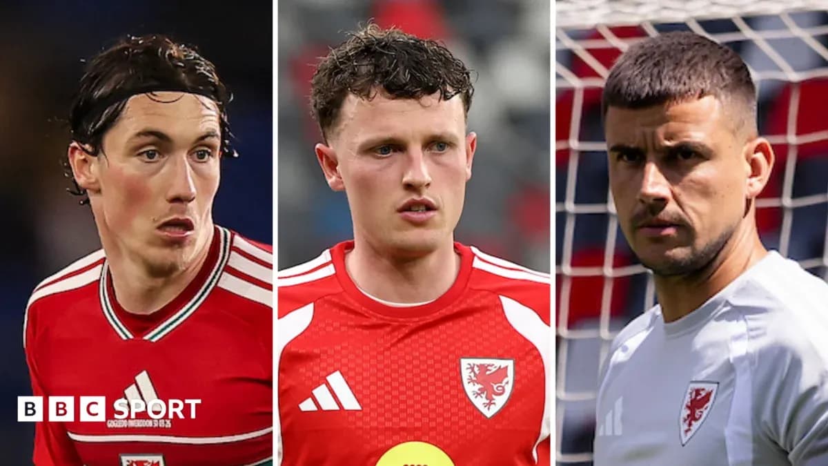 Three Welsh football players in national team kits