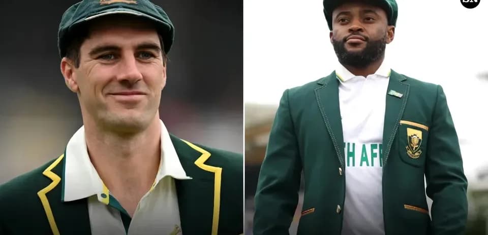 Two cricketers in national team blazers and caps