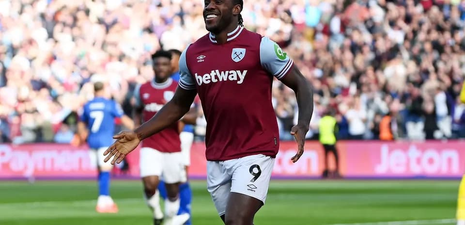 Player celebrating a goal in West Ham kit