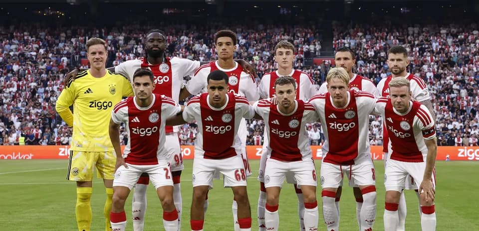 Ajax team posing for group photo before match