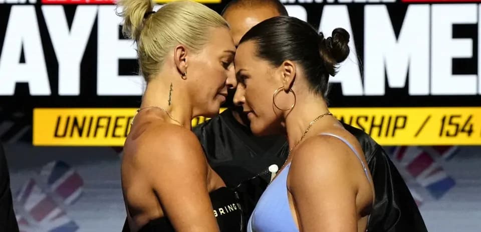 Two boxers facing off before championship match
