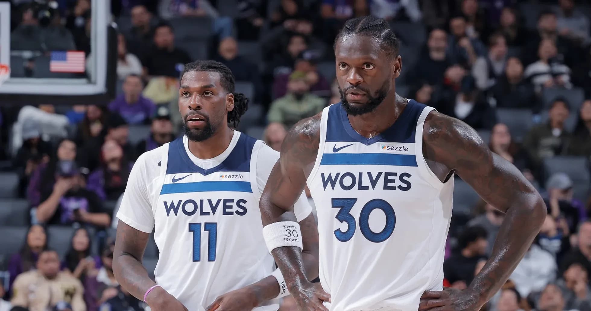 Two Minnesota Timberwolves players during a game