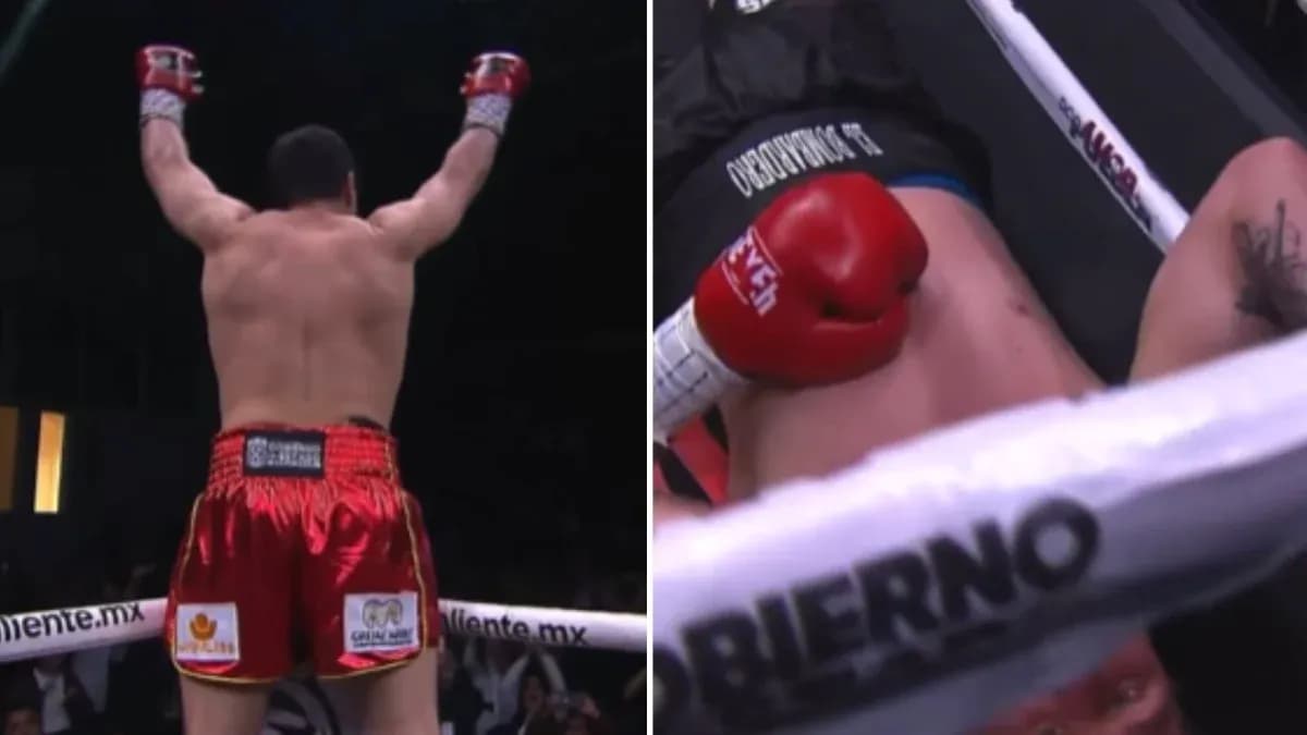 Boxer celebrating victory after knockout in ring