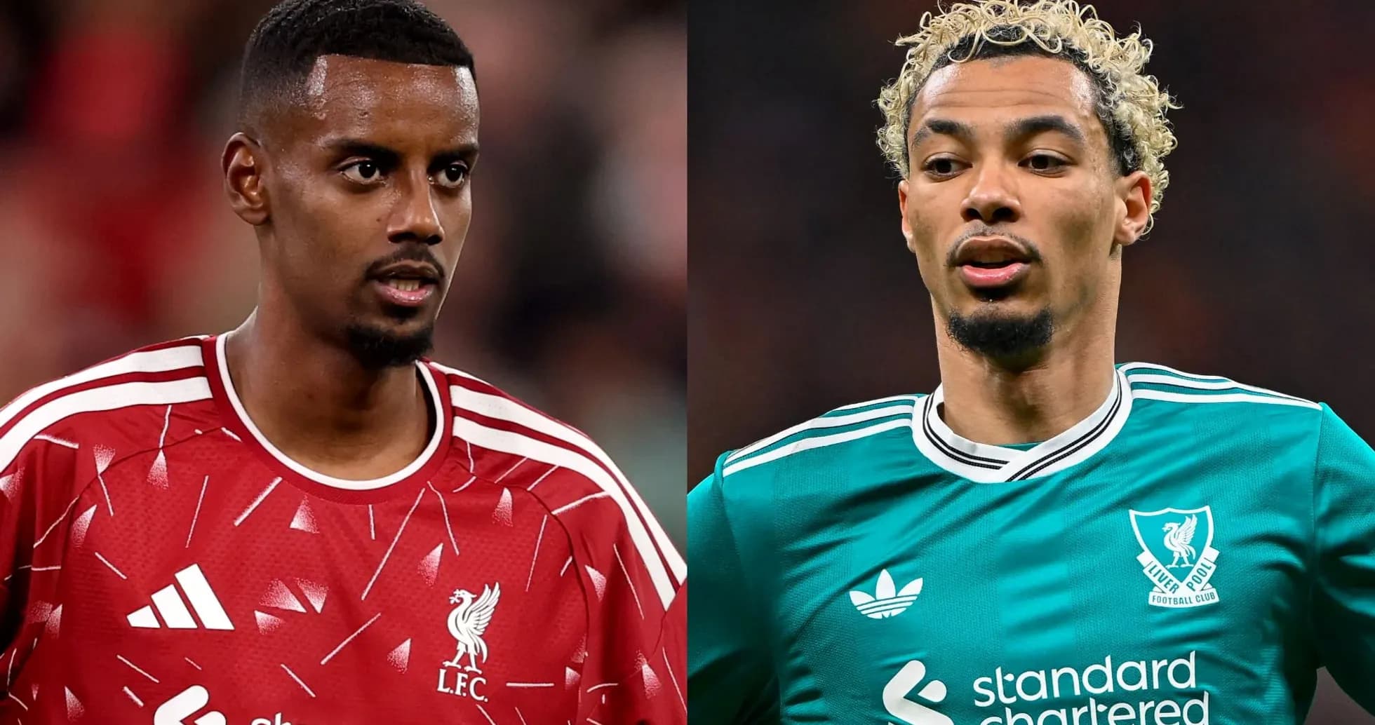 Two Liverpool players in team kits during match Two Liverpool players in team kits during match