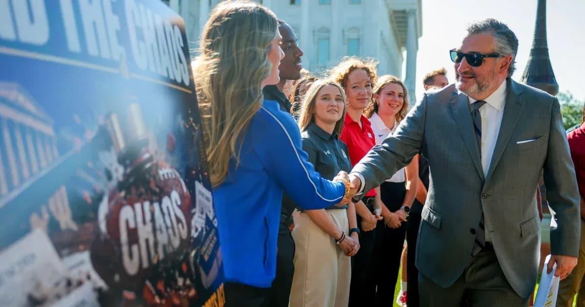 Politician shaking hands with athletes at event Politician shaking hands with athletes at event