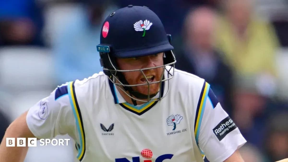 Batsman in Yorkshire CCC kit playing in a match Batsman in Yorkshire CCC kit playing in a match