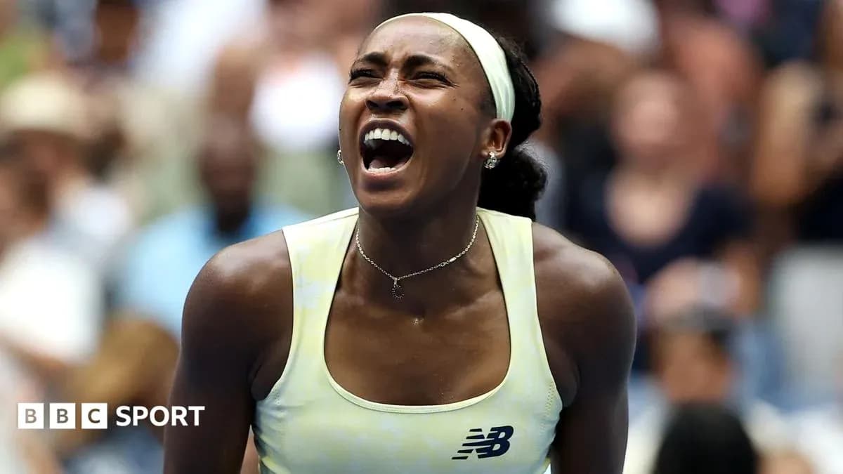 Tennis player celebrating during a match at US Open Tennis player celebrating during a match at US Open