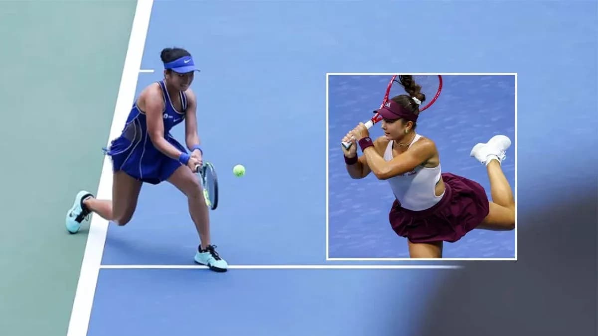Female tennis player returning a serve on court Female tennis player returning a serve on court