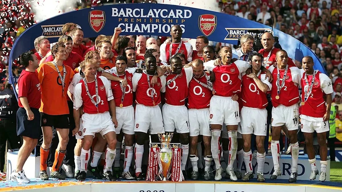 Arsenal team celebrating Barclays Premier League victory Arsenal team celebrating Barclays Premier League victory