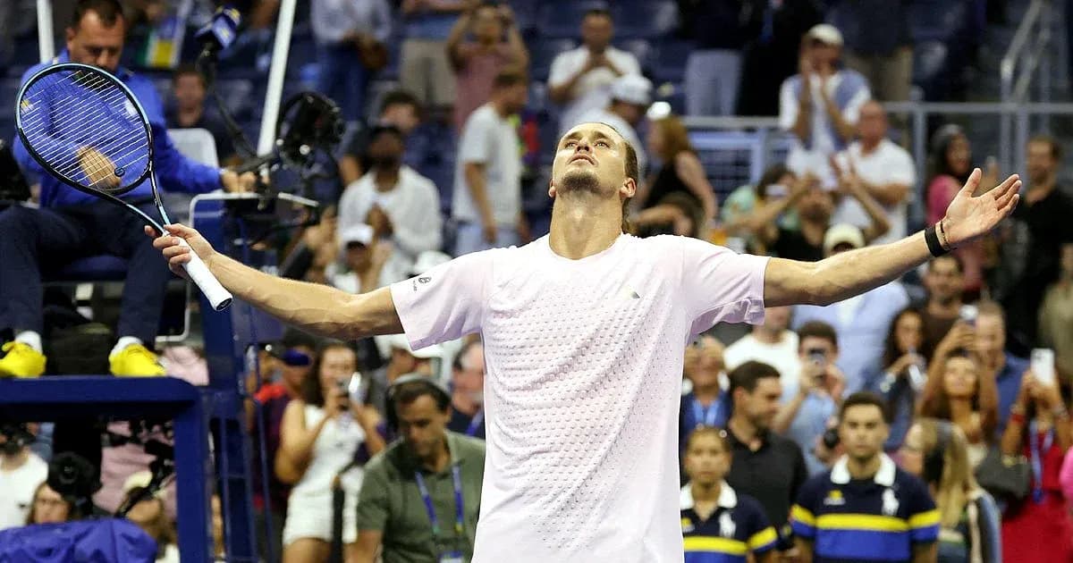 Player celebrating victory at US Open match Player celebrating victory at US Open match
