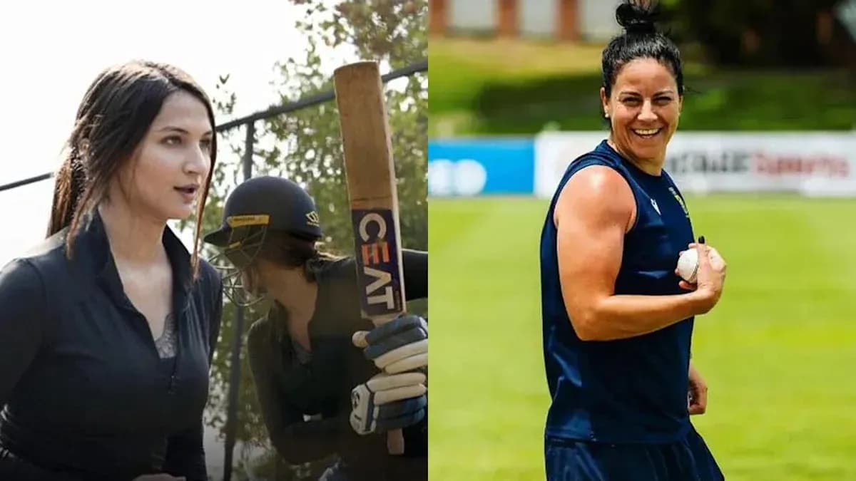 Two female cricketers in action during training Two female cricketers in action during training