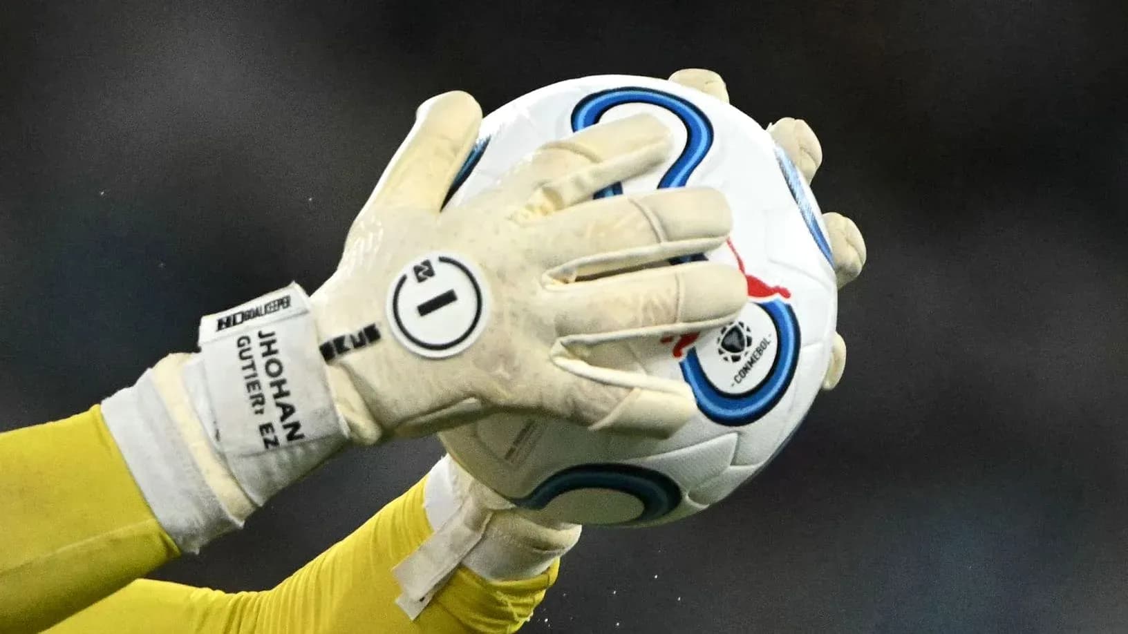Goalkeeper catching a soccer ball in gloves Goalkeeper catching a soccer ball in gloves