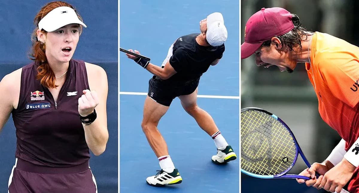 Three tennis players during matches on court Three tennis players during matches on court