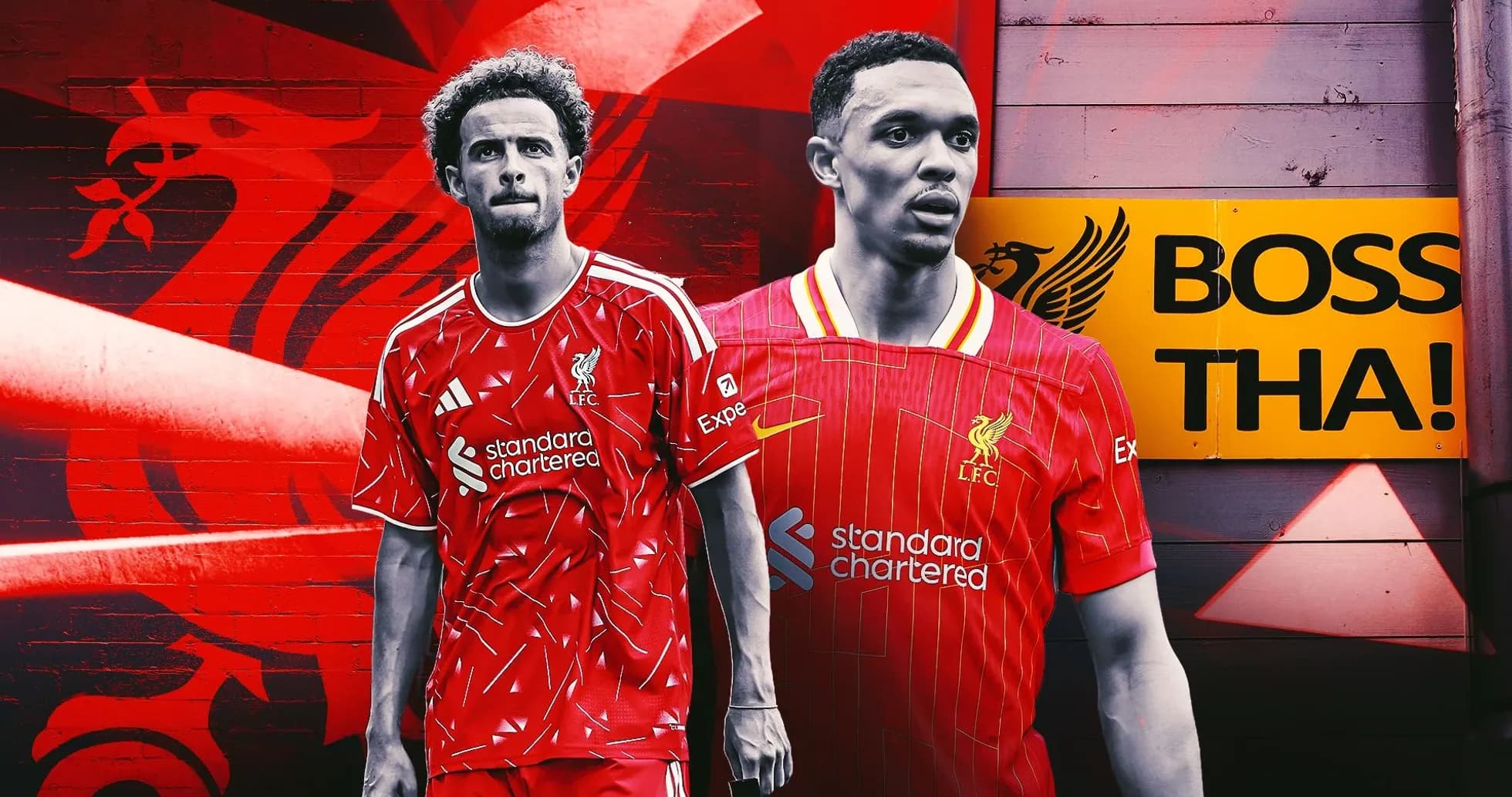 Two Liverpool players posing in home kits Two Liverpool players posing in home kits