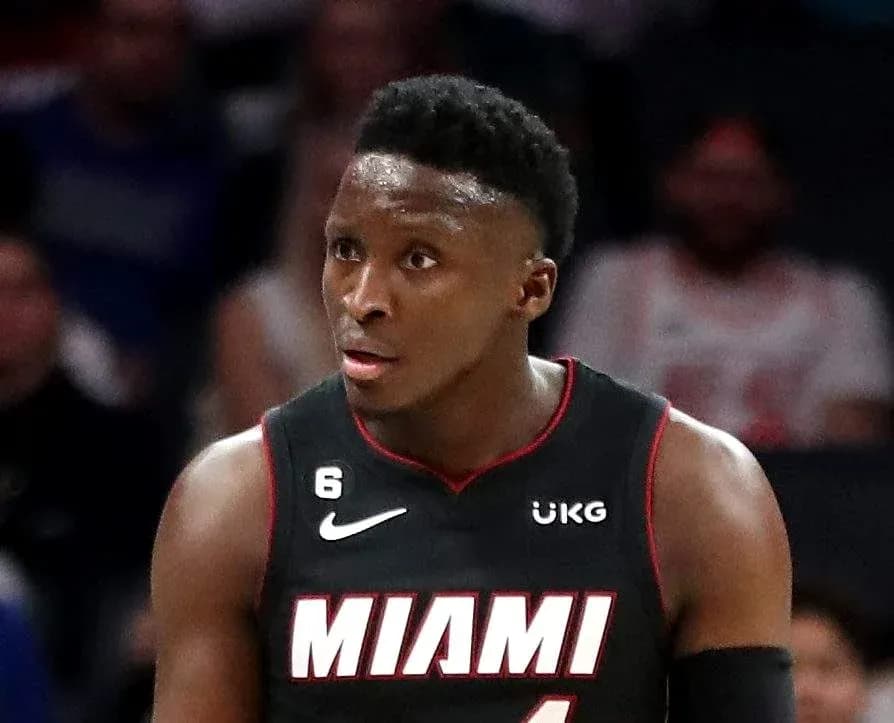 Player in Miami jersey during basketball game Player in Miami jersey during basketball game
